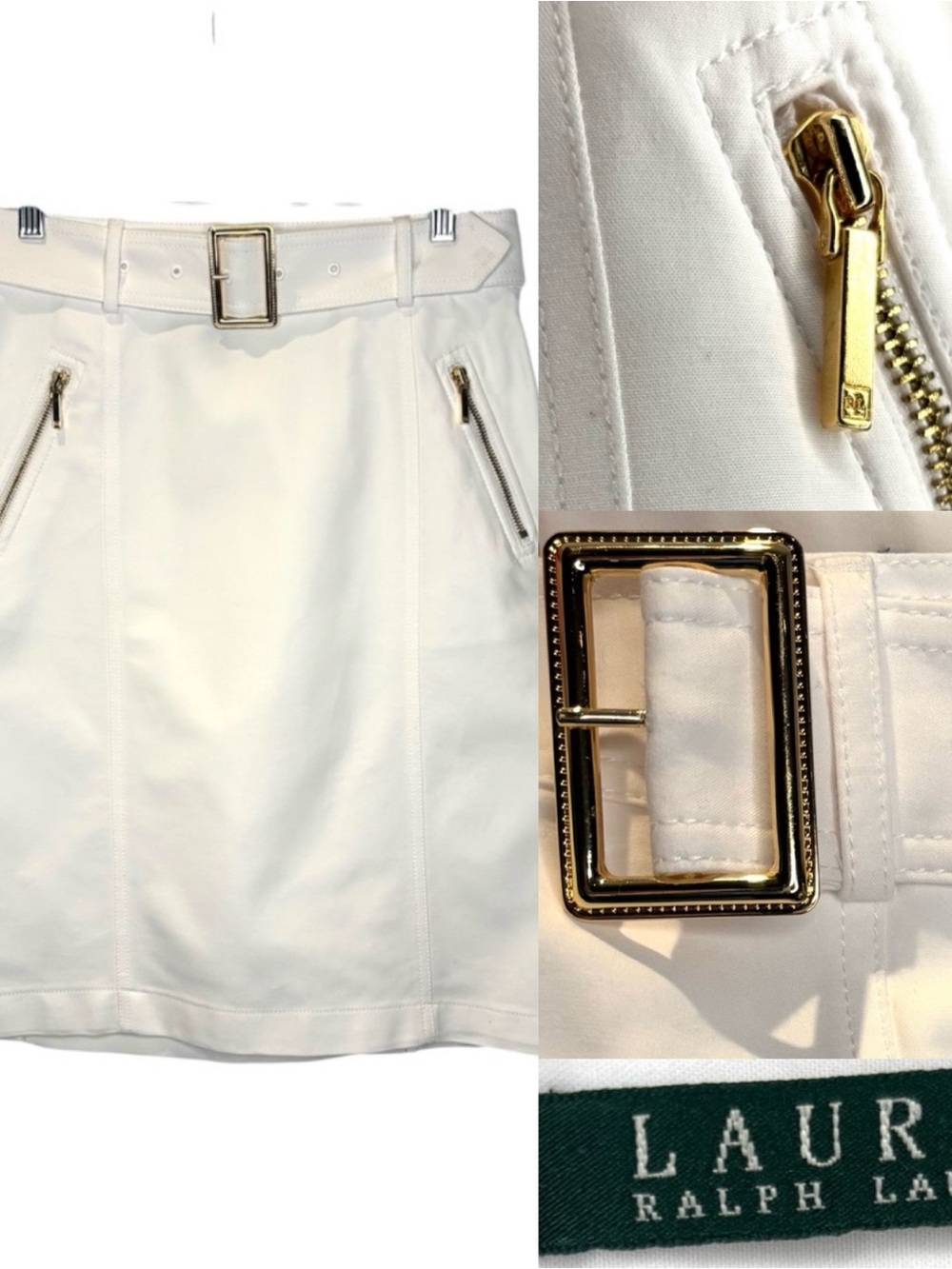 Lauren Ralph Lauren White Belted Pencil Skirt with Gold accents size  6